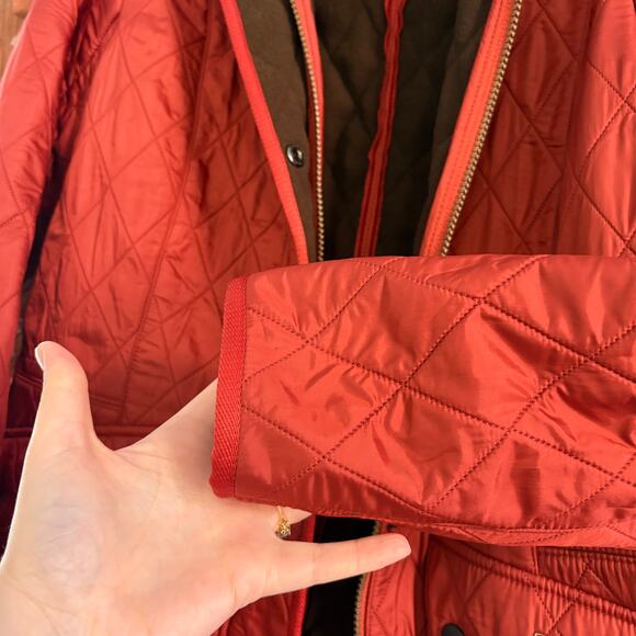Barbour Cavalry Polarquilt Quilted Jacket Sz 14 Chore Coat Red Rust Orange - Picture 8 of 9